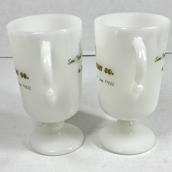 2 VTG MCM Milk Glass Footed Coffee Mugs SET Floral Band Pedestal Cobble Meat TX - Picture 8 of 10